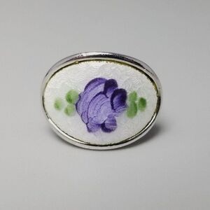 Vintage Sarah Coventry Purple Enamel Flower Ring, Silver Tone Adjustable Band
